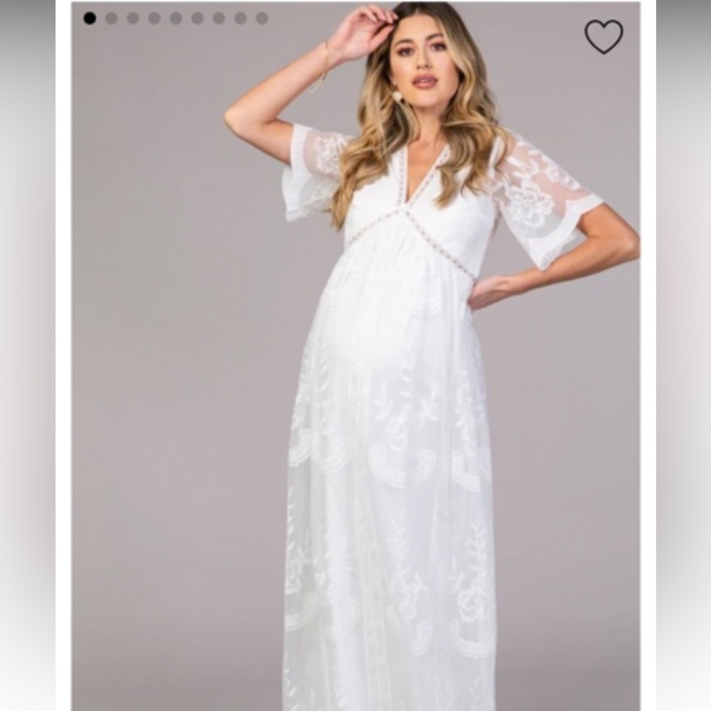 PinkBlush White Lace Mesh Overlay
Maternity Maxi Dress